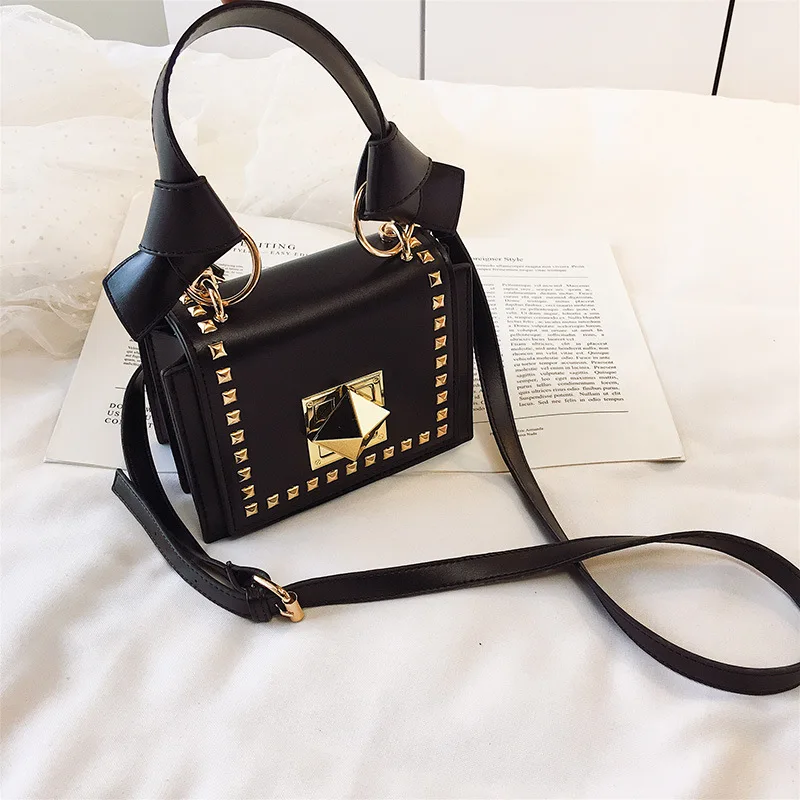 2019 New High Quality Rivet Small Square Bag Korean Version Pu Leather Contrast Color Slung Shoulder Crossbody | Багаж и сумки