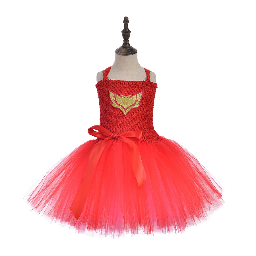 [Masked LITTLE HERO] [Owl Girl] Cos Tutu Dress Set Hero Costume Kids Princess Fluffy Gauze Red Birthday Party Outfit | Детская одежда и