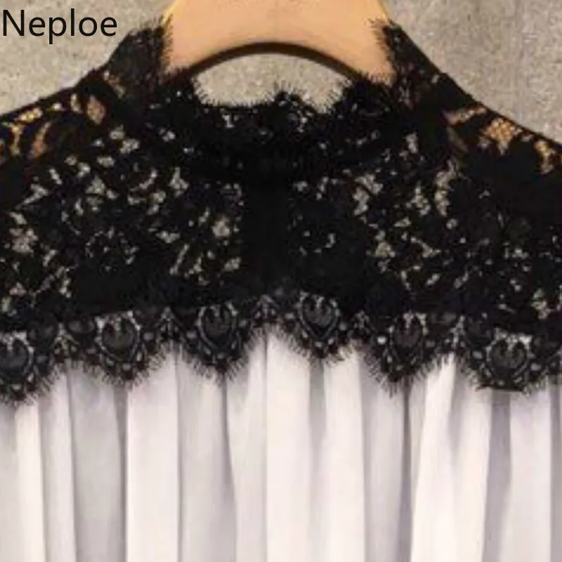 Neploe/открытые кружевные футболки для женщин лето 2019 модные с оборками воротник