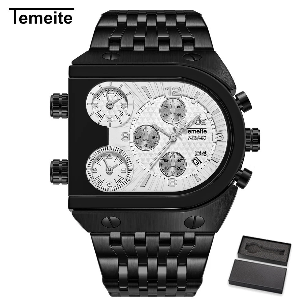 TEMEITE BWE with box Relogio dourado Masculino Лидирующий бренд TEMEITE кварцевые часы мужские военные водонепроницаемые деловые наручные часы Роскошный Золотой подарок часы - Цвет: TEMEITE BWE with box