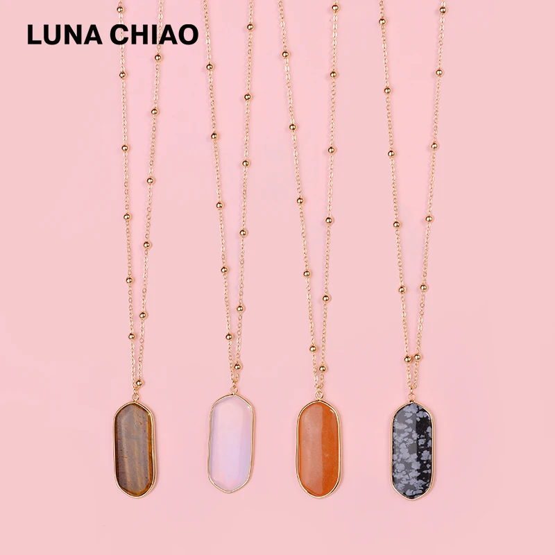 LUNA CHIAO модная длинная куперная цепочка полудрагоценные подвески и ожерелья