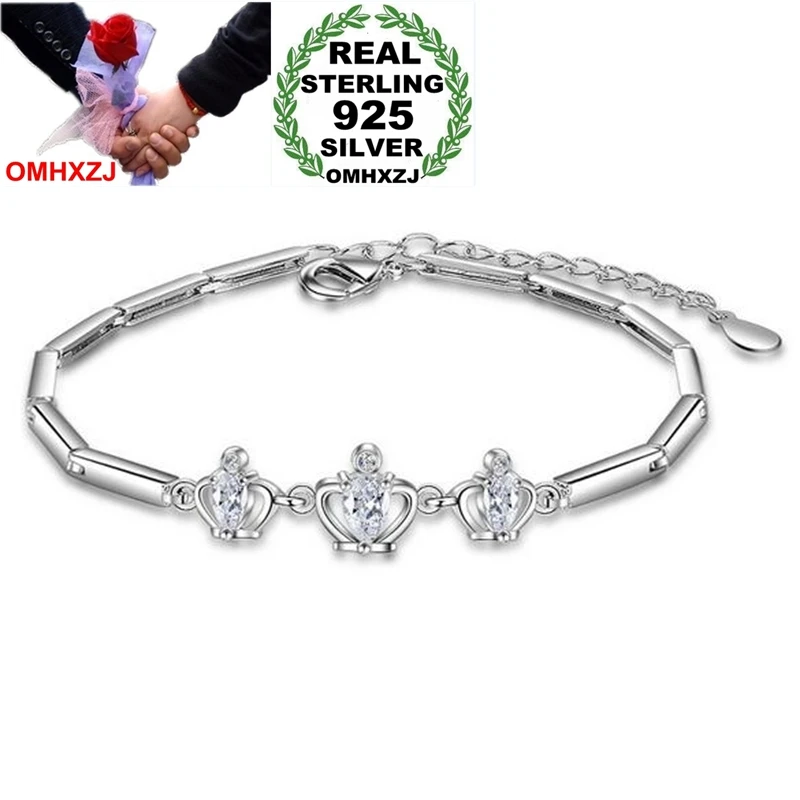 

OMHXZJ Wholesale Fashion Sweet For Woman Girl Party Gift White Purple Princess Crown Zircon 925 Sterling Silver Bracelet SZ121