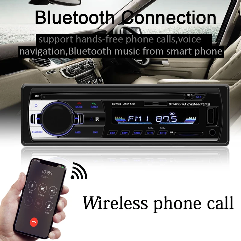 Магнитола автомобильная стерео-система с Bluetooth FM-радио Aux-входом SD-картой USB 12 В