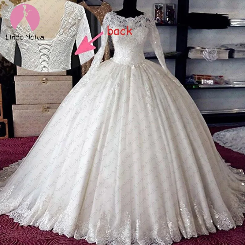 Свадебное платье с длинным рукавом Vestido De Noiva белое кружевное аппликацией большие