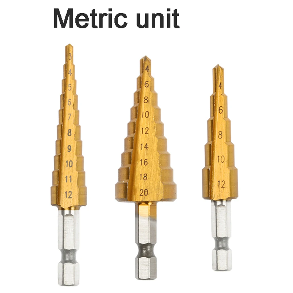 Metric unit Ступенчатое сверло из быстрорежущей стали с титановым покрытием для металла 3-12 мм 4-12 мм 4-20 мм - Цвет: Metric unit