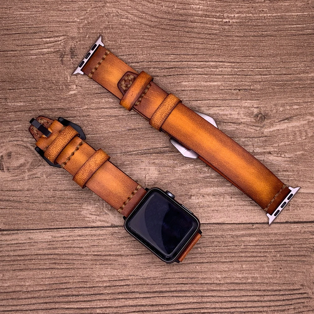 Ремешок из воловьей кожи для Apple Watch Band 38 мм 40 роскошный браслет в стиле ретро iWatch 42