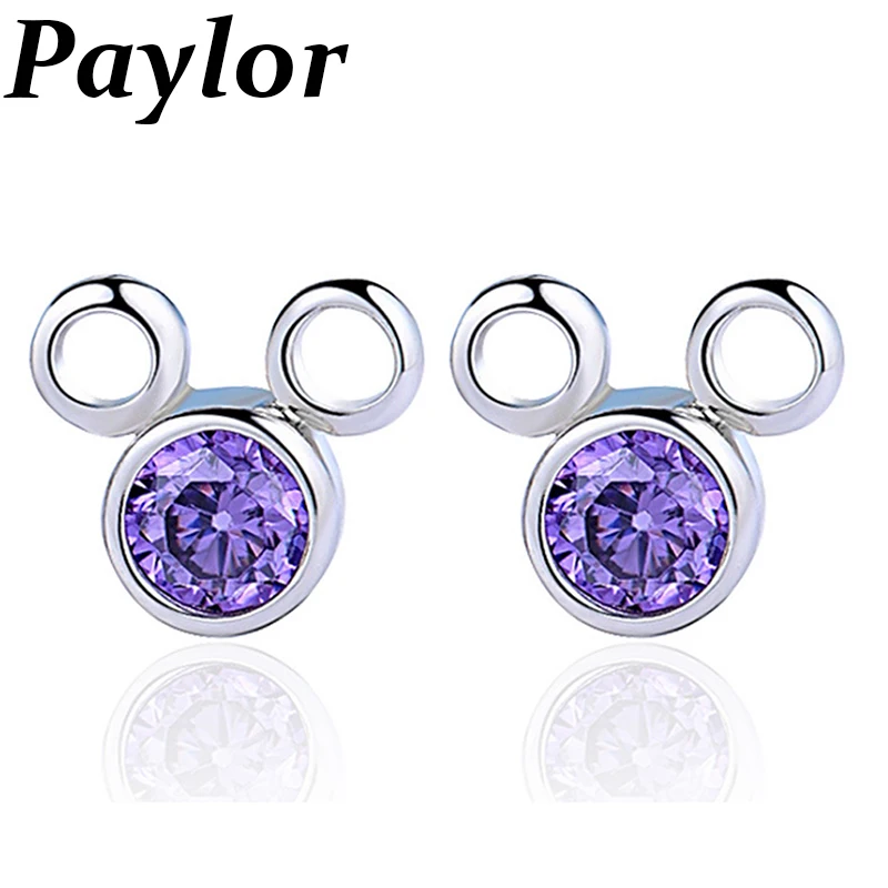 Paylor модные милые серебряные фиолетовые белые фианит с Микки циркон в форме мышки