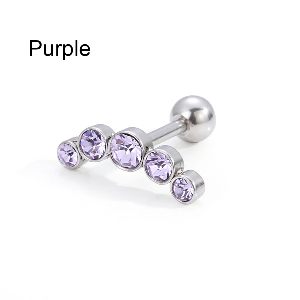 purple 1 шт. хрящевая спираль Tragus серьги-гвоздики для ногтей из нержавеющей стали пирсинг кристалл аксессуары для украшения тела подарки для женщин - Окраска металла: purple