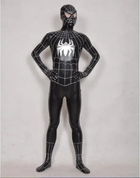 Черный костюм zentai из лайкры и спандекса серебристый Спайдермен | Тематическая