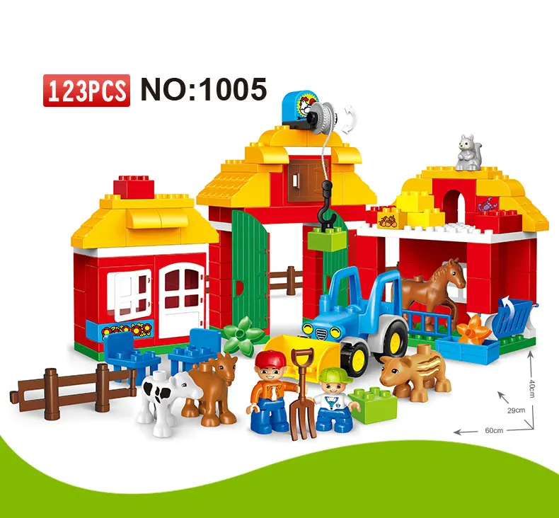GOROCK Большой размер DIY Happy Farm Happy Zoo с животными набор Duplo блоки кирпичи развивающие детские игрушки для детей подарки на день рождения