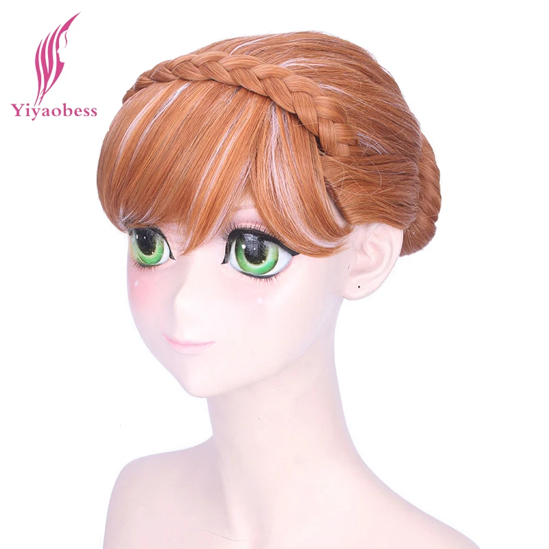 

Yiyaobess Short Blonde Brown Elsa Anna Cosplay Wig Bangs With Around Head Whip Heat Resistant Synthetic Hair Wigs For Women