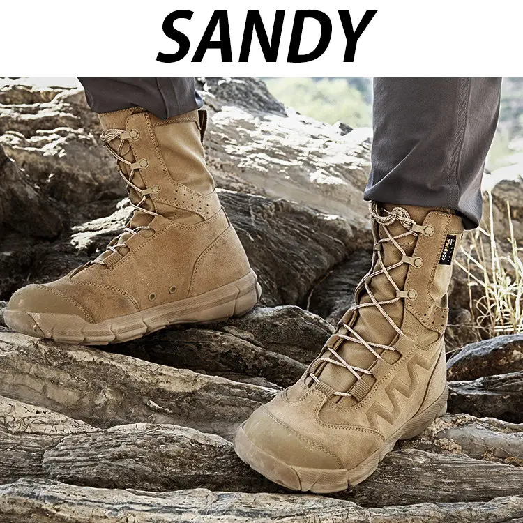 Sandy Походная обувь Мужские Военные Тактические Кожаные Рабочие уличные спортивные треккинговые ботинки альпинистские водонепроницаемые кроссовки для женщин - Цвет: Sandy