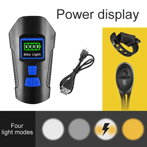 Display blue Велосипедный светильник, перезаряжаемый через Usb, светодиодный, дорожный, передний, вспышка, светильник, Аксессуары для велосипеда, компьютер, одометр, колокольчик, динамик, 3 в 1 вариант - Цвет: Display blue