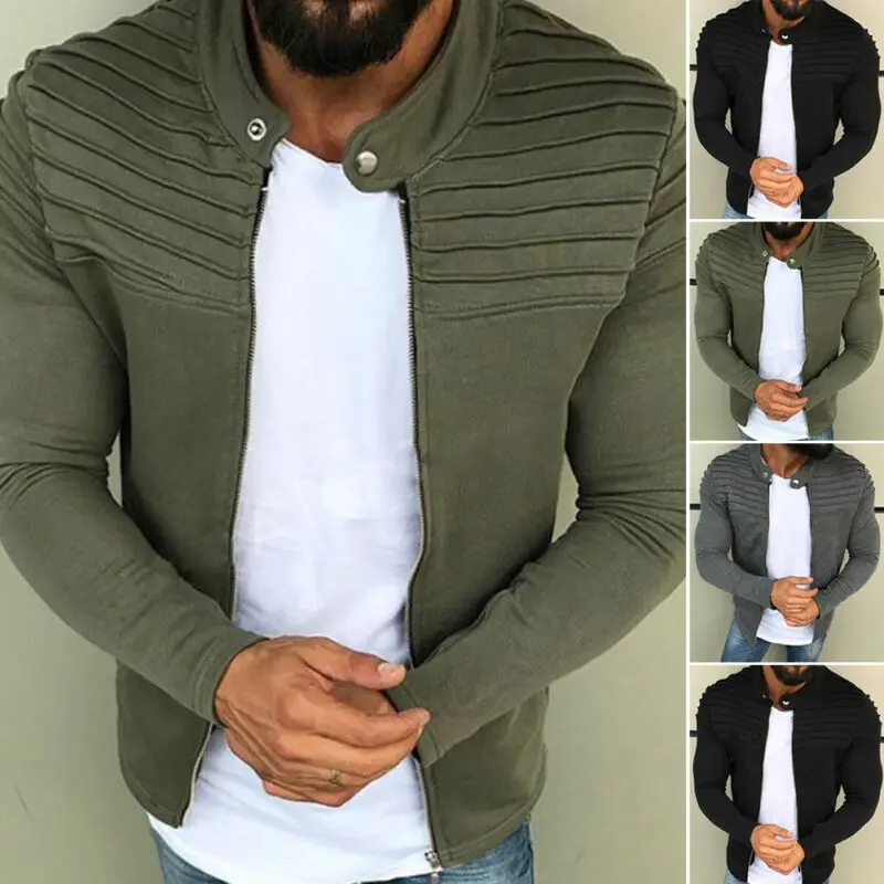 2019 New Fashion Men's Winter Zip up Slim Collar Solid Military Jacket Tops Long Sleeve Casual Coat Outerwear | Мужская одежда