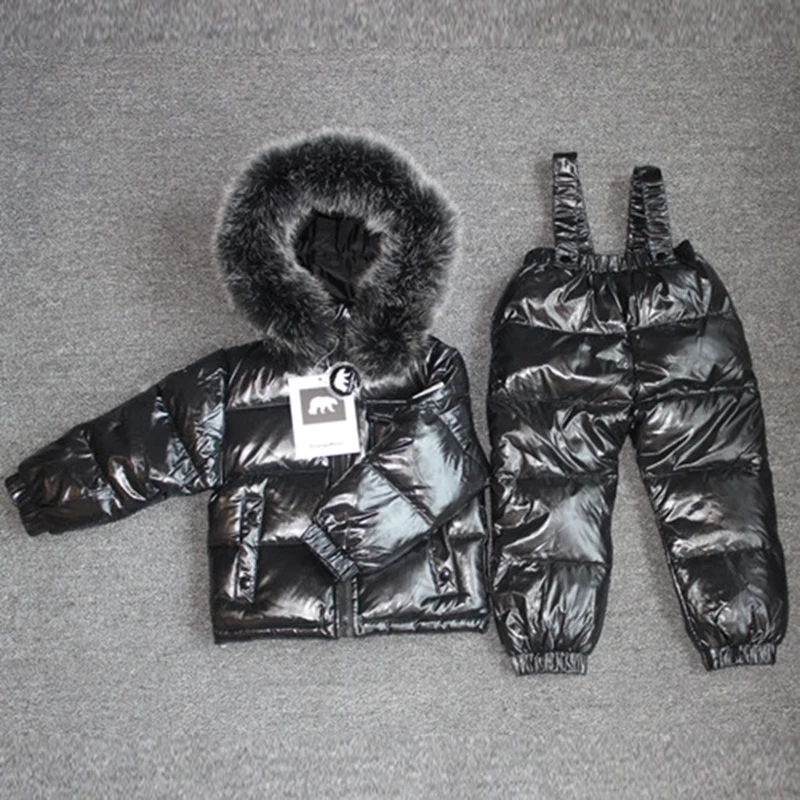 

-30 Degree Russia Winter Warm Clothes Children Girl Clothing Set Large Raccoon Fur Hoodie Kid Windproof&waterproof Down Snowsuit