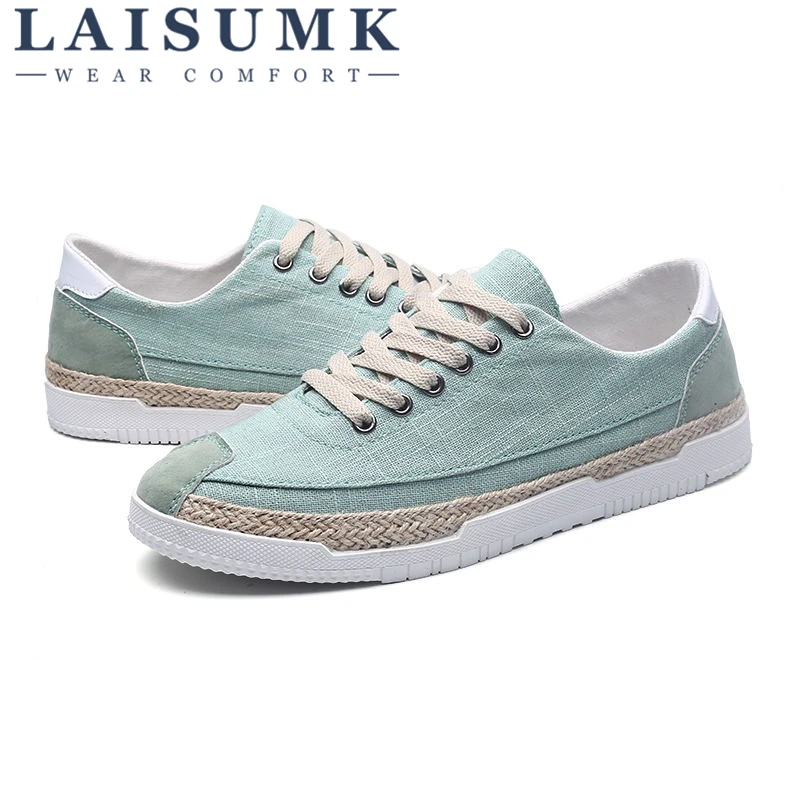 Туфли LAISUMK мужские холщовые дышащие однотонные на шнуровке плоская подошва
