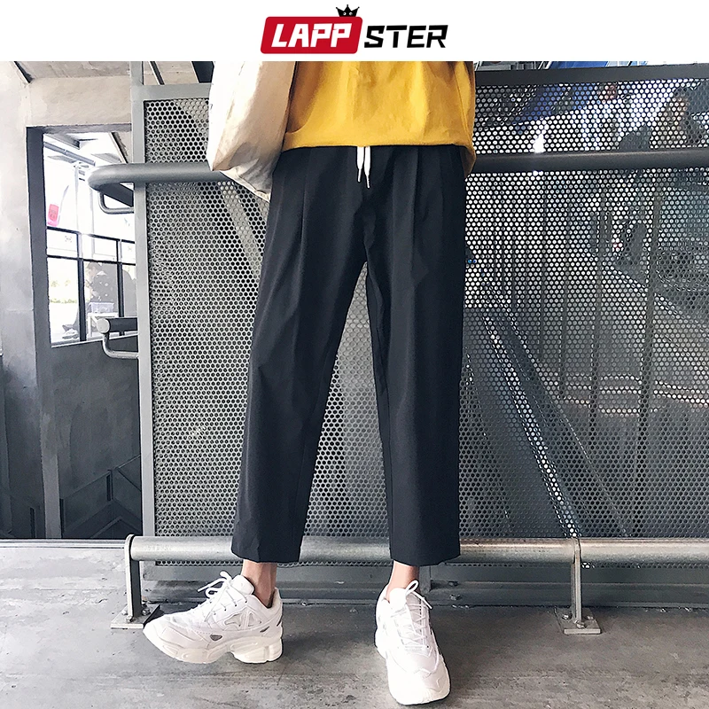 

LAPPSTER Men Korean Style Harem Pants 2022 Summer Casual Solid Joggers Pants Black Sweatpants Fashions Ankel-length Trousers 2XL