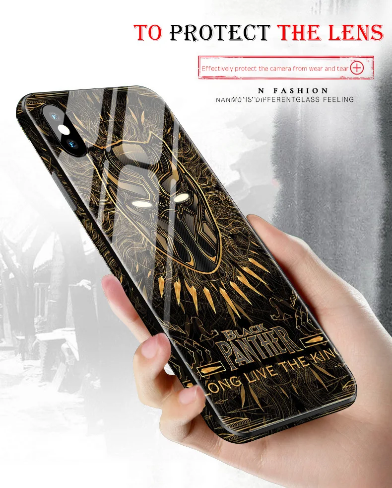 Venom Черная пантера Бэтмен Железный человек закаленное стекло чехол для iPhone 11 Pro X XR XS MAX 7 8 6 6S Plus Супермен чехол Спайдермен