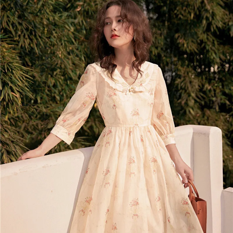 Шифоновые платья с винтажным принтом во французском стиле|Женские платья| |