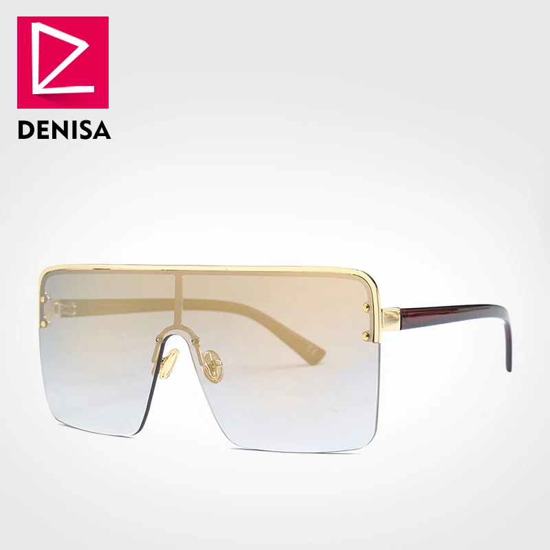 Gold Sun Glasses DENISA, квадратные солнцезащитные очки выше размера d, мужские размера плюс, женские очки с большой полуоправой, UV400, Gafas Del Sol Mujer 22083 - Цвет линз: Gold Sun Glasses