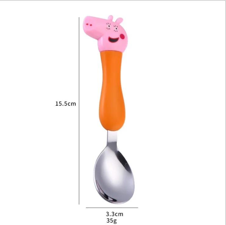Big pig orange spoon 1 шт., мультяшная Минни, детская ложка, вилка, набор для кормления ребенка, ложка из нержавеющей стали, детские столовые приборы, Детские аксессуары для мелкой посуды - Цвет: Big pig orange spoon