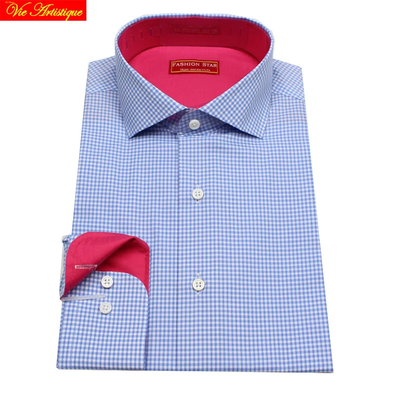 

male plaid shirt men/women's casual cotton dress shirts with long sleeves slim fit tailored plus big size baby blue checked 18