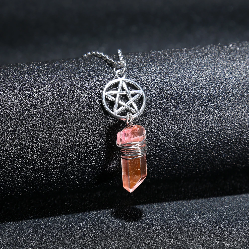 Подвеска Wicca с подвеской Aura Quartz ожерелье из грубого камня кристалл сырье цепью 70