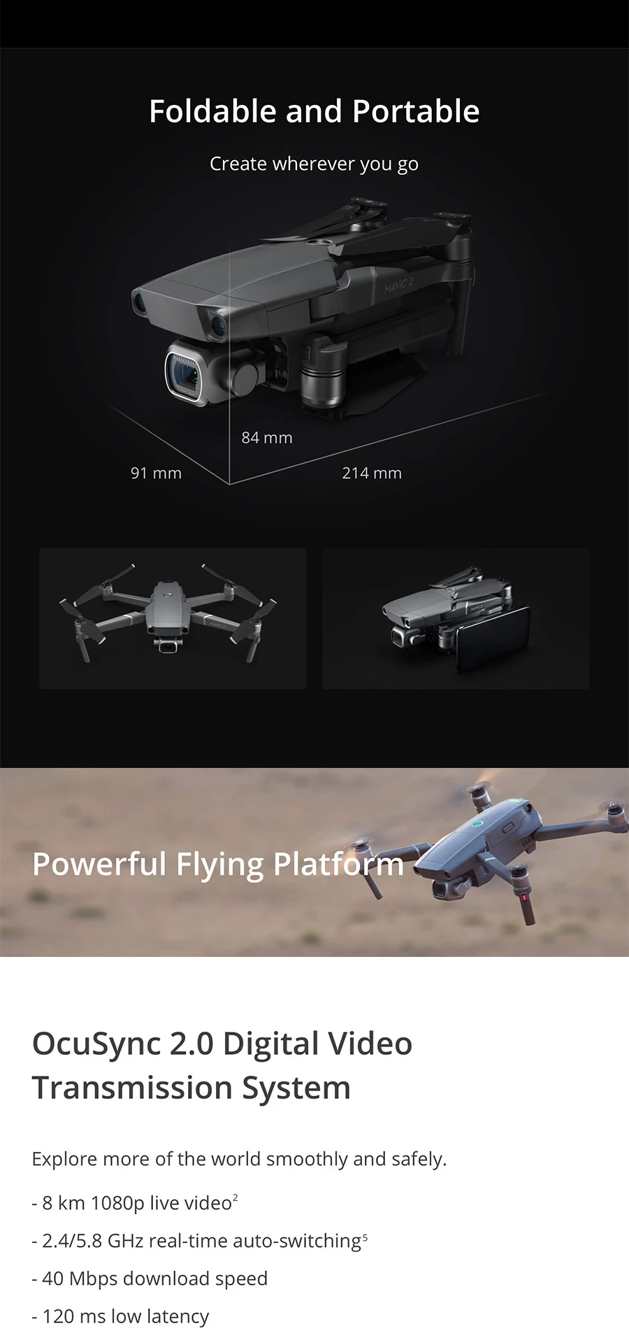 Складной Дрон DJI Mavic 2 Pro/Mavic2 Zoom, камера Hasselblad 20MP " CMOS 4K HD видео 8000 м Пульт дистанционного управления 31 мин Время полета
