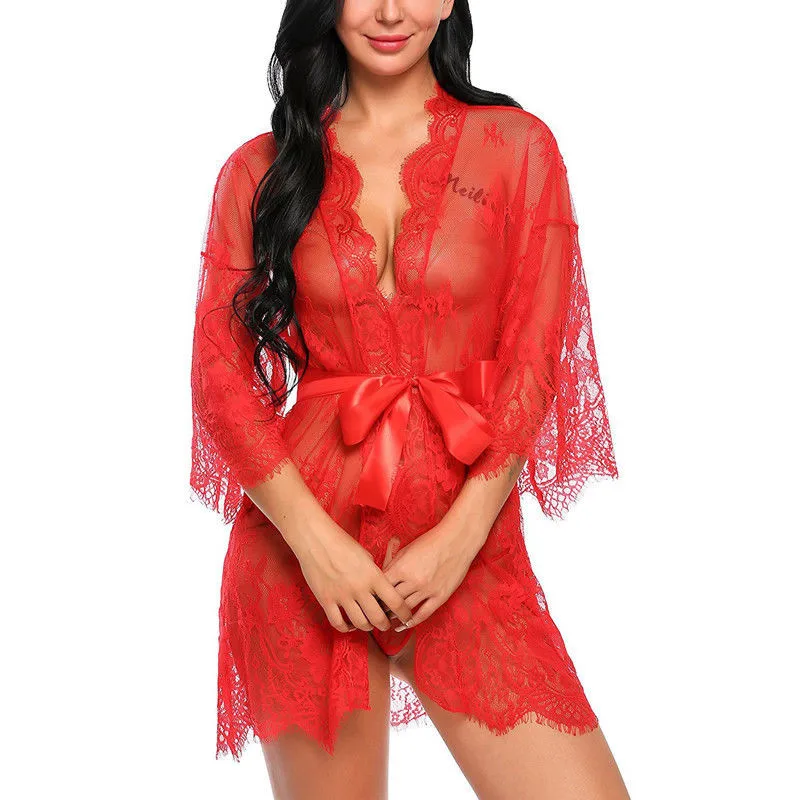 Новая эротическая ночная рубашка Babydoll Женская кружевная Сексуальная v образная