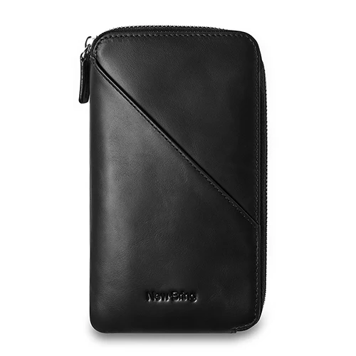 Black NewBring кошелек из натуральной кожи Длинный кошелек портмоне держатель для карт клатч кошелек большой емкости карман для телефона Обложка для паспорта - Цвет: Black