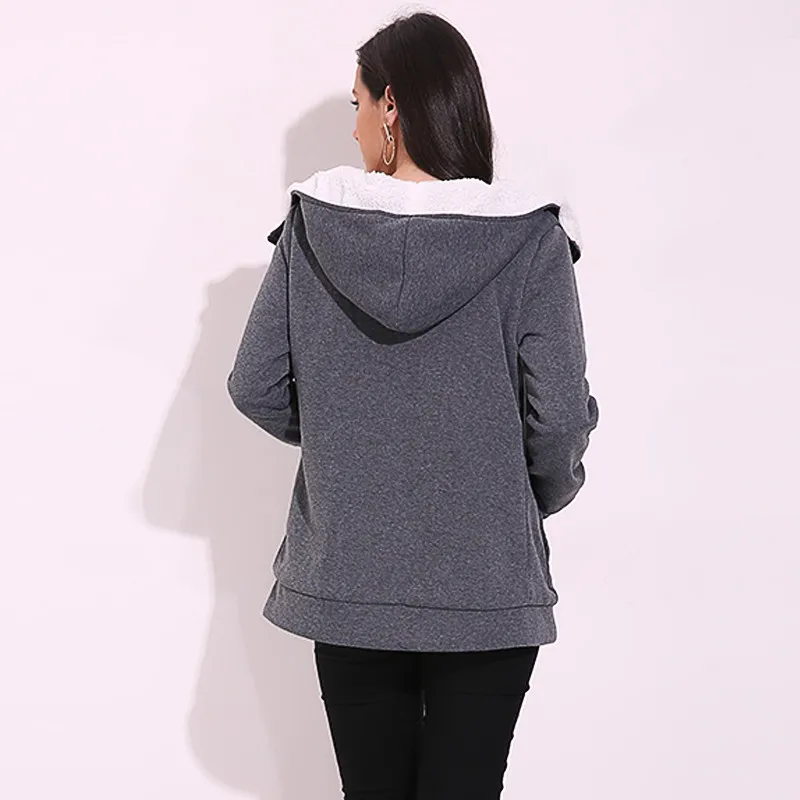 ZANZEA 4XL, зимние пальто, осень, женские длинные толстовки, свитшоты, Повседневная плотная флисовая верхняя одежда на молнии, куртка с капюшоном, плюс размер
