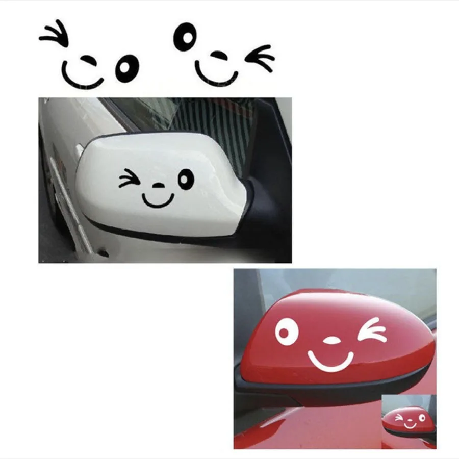 funny rearview mirror car sticker reflective smiling face vinyl decal auto accessories 2pcs/set for volkswagen ford audi opel | Автомобили