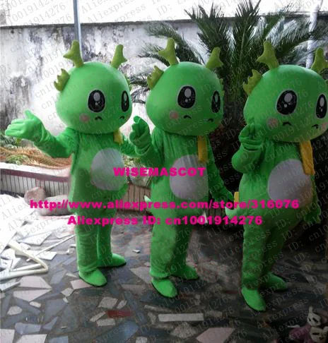Wretched Green Dragon Loong Mascot Costume Cartoon Character Mascotte Adult Yellow Scarf Chubby White Belly No.9753 Free Ship |
