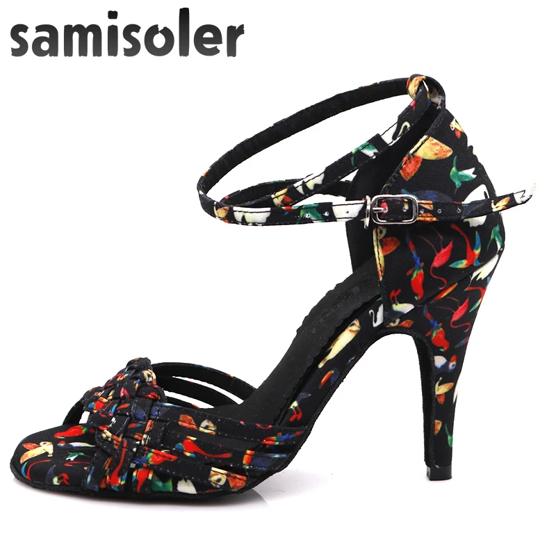Woman Girls Simple Style2019New Modern Floral Satin Salsa Dance Shoes  Latin Dance Shoes Soft Bottom Ballroom Dance Sh