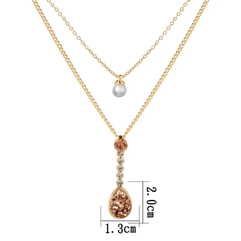 Doreen Box New Gold Pearl Geometric Water Drop-Shaped Rhinestone Pendant Multilayer Necklace For Elegant Women Fashion Jewelry | Украшения