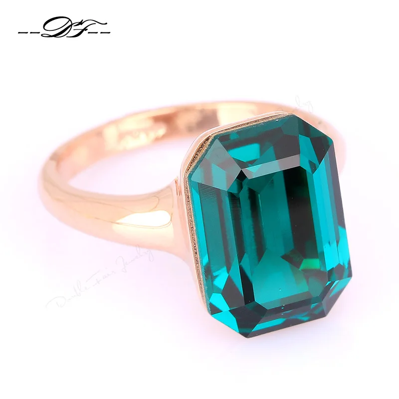 Женское кольцо на палец зеленое с большим кристаллом розовое золото|crystal jewelry|finger
