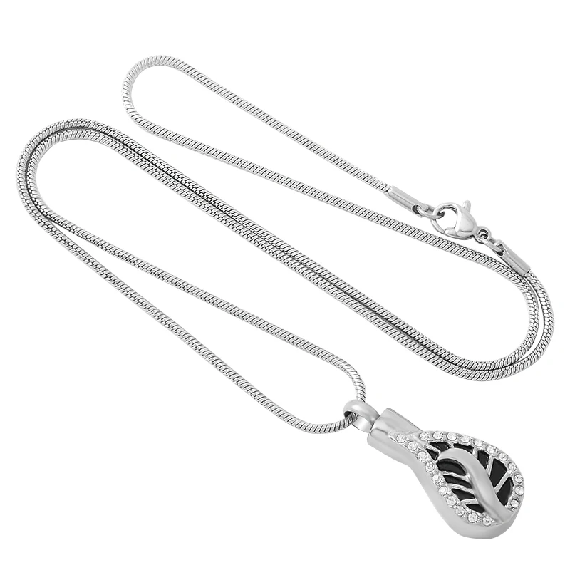 

IJD9456 Leaf Teardrop Stainless Steel Cremation Keepsake Necklace for Ashes Urn Pendant Memorial Jewelry