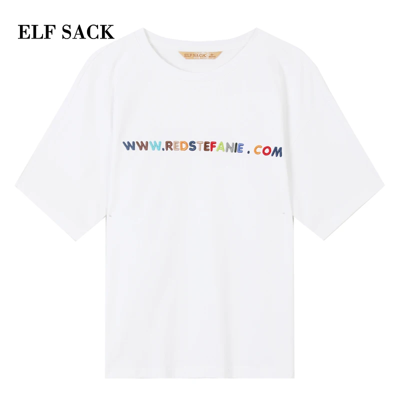 ELFSACK 2019 женские футболки топы стильные с круглым вырезом повседневные вышитыми