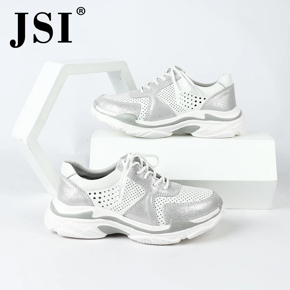 JSI/модные кроссовки из натуральной кожи; дышащий светильник; женская обувь на плоской подошве со шнуровкой; обувь с круглым носком; удобная Серебристая обувь ручной работы на плоской подошве; JO183