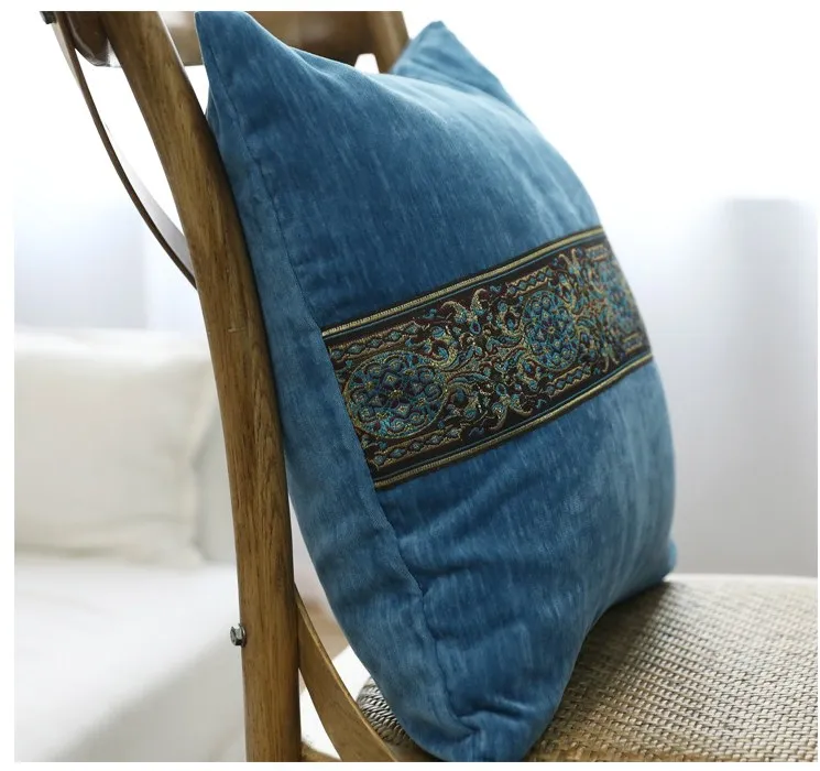 Embroidered Velvet Cushion Cover Blue / Green Grey Color Pillow Case 45*45cm 60x60cm Sofa Covers Decorative funda cojin | Дом и сад
