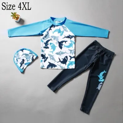 dolphin 4XL Одежда для плавания подростковый купальник для больших мальчиков, купальный костюм для серфинга, комплект из двух предметов, Солнцезащитный головной платок для плавания, пляжный набор для купания - Цвет: dolphin 4XL