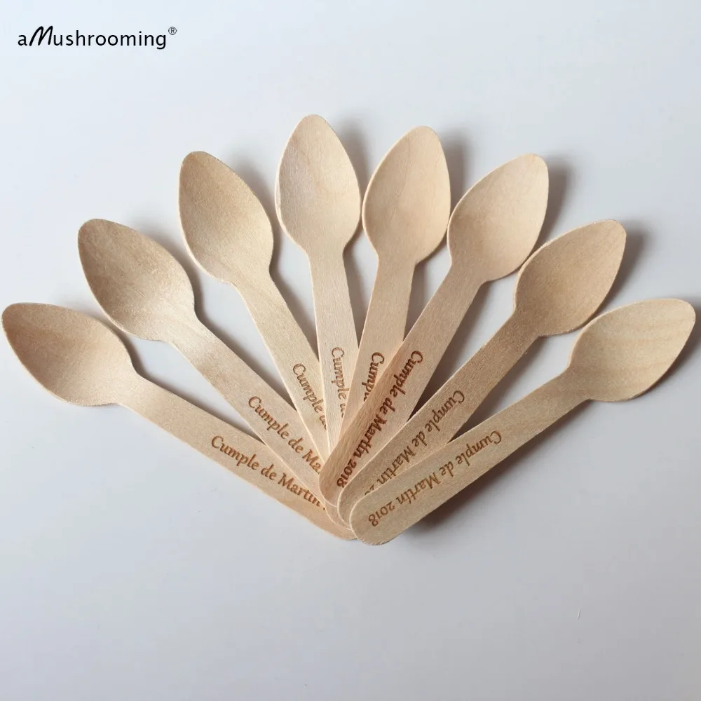 100 шт. гравировкой мороженого для дня рождения вечерние мини деревянной ложки