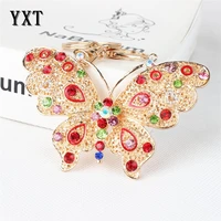 beautiful butterfly lovely multi color crystal rhinestone charm pendant purse bag car key ring chain creative wedding party gift