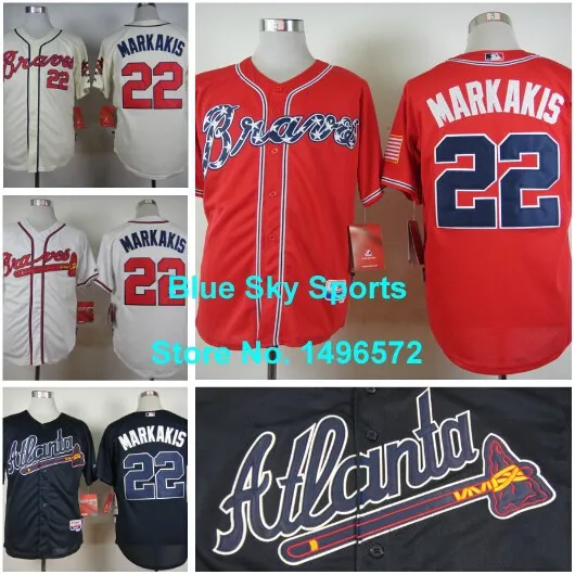 Футболки атланта бравс 22 ник Markakis джерси белый синий крем прохладный база
