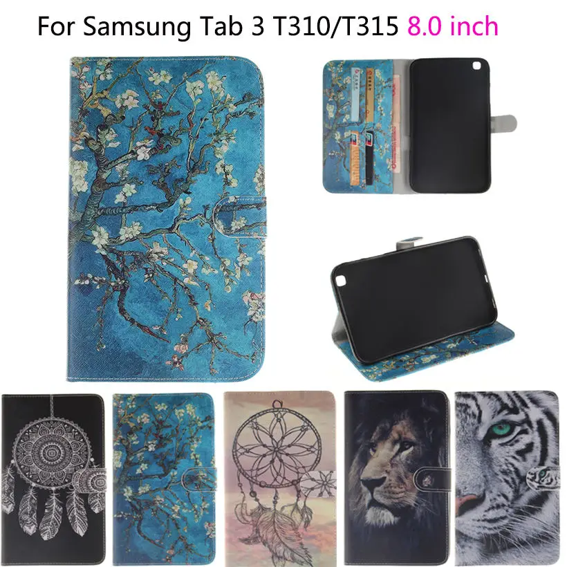 Чехол для планшета, чехол для samsung Galaxy Tab 3 8,0 T310 T311 T315, SM-T310 Чехол-книжка с изображением совы, тигра, Льва, животного из искусственной кожи