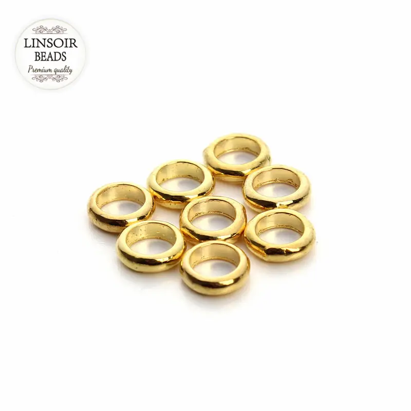 Круглые шарики с отверстием 5 мм золотого/родиевого металла для браслетов