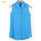 Женская шифоновая блузка с отложным воротником, летняя рубашка, Женская однотонная майка, топы, свободная тонкая светильник шифоновая блузка без рукавов