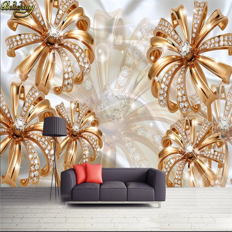 

beibehang Custom Photo Wallpaper Large Mural European Style Court Gold Diamond Flower Jewelry TV Background Wall papel de parede