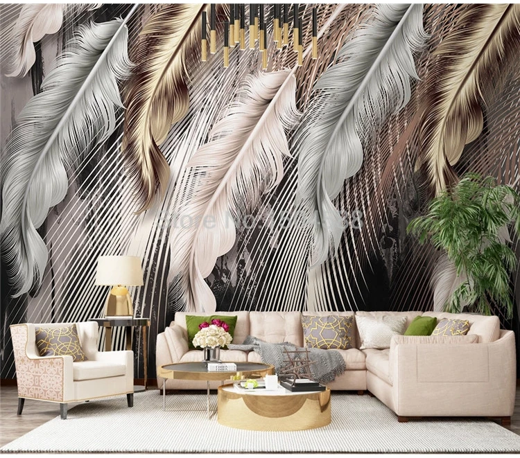 Custom Photo Wallpaper Modern 3D Luxury Feather Line Mural Living Room Restaurant Background Wall Paper For Walls 3 D Home Decor