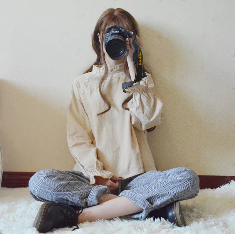 Женские свободные брюки Ulzzang винтажные повседневные в клетку японском стиле